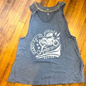 Free people distressed tank with brass neckline